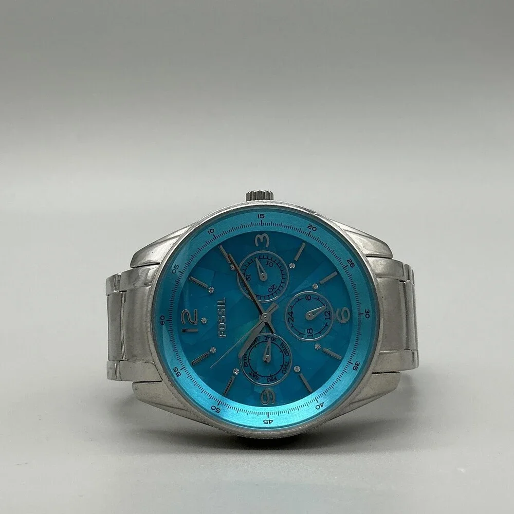 Fossil Justine BQ1680 Womens Watch 40mm Blue MOP Stainless New Battery 6